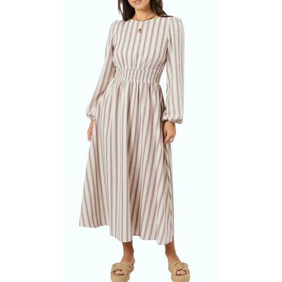 Petal & Pup Jimi Stripe Long Sleeve Maxi Dress Size Extra Small Oatmeal Malva NW - Picture 1 of 7